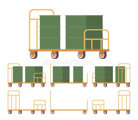 Push Cart Cargo Yellow Trolley Set Stock Vector Illustration Of Cargo