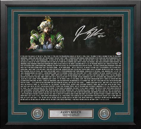 Jason Kelce Super Bowl Speech Text Philadelphia Eagles Autographed 16x20 Framed Photo | Dynasty ...