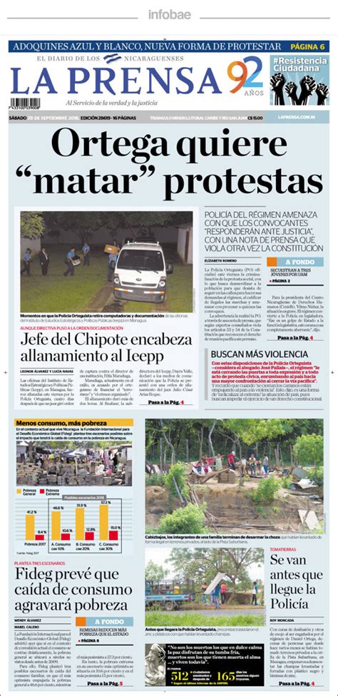 La Prensa Nicaragua 29 De Septiembre De 2018 Infobae