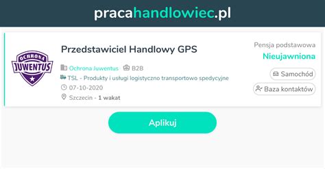 Praca Przedstawiciel Handlowy GPS Oferta Pracy W Ochrona Juwentus