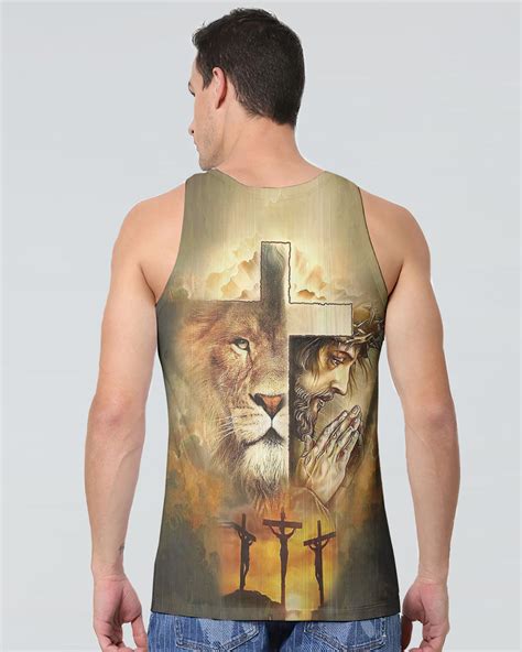 Faith Lion Jesus Cross Mens Christian Tanks Faith Hope Love