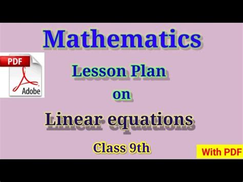 Maths Lesson Plan Lesson Plan On Linear Equations Lesson Plan On