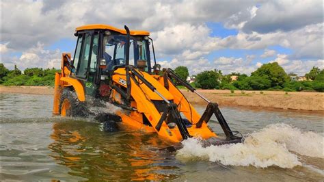 Amazing Jcb Backhoe Machine Washing In River And Showing Stunt Jcb