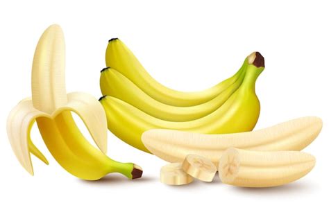 Set Bananen Der Realistischen Illustration Des Vektors D Banane Halb