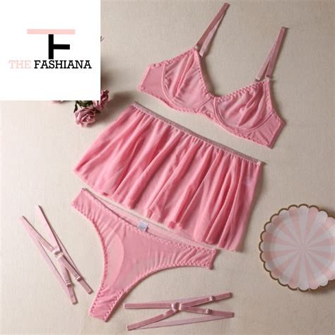 Pink Mesh Bra Panty Set Sexy Lingerie Women See Through Sheer Etsy