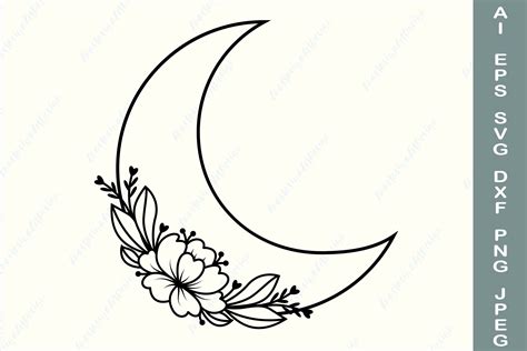 Floral Moon Svg Bohemian Moon Svg Graphic By Anastasiyaartdesign