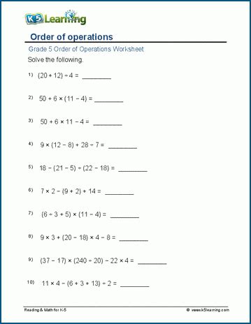 Order Of Operations Free Pdf