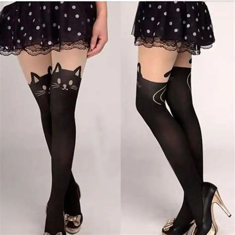 Medias Pantis Sexis Para Mujer Medias Con Estampado De Gato Dibujos