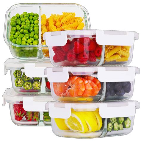 Buy Bayco 2 Compartment Glass Meal Prep Containers, Glass Food Storage ...