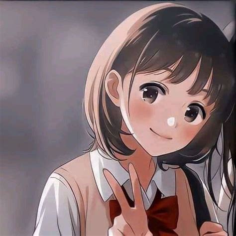 An Anime Girl Making The Peace Sign With Her Hand While Wearing A Bow