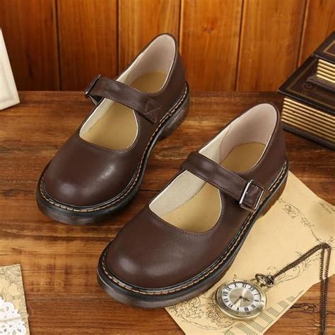 Leather Shoes Brown Mary Jane Flats Vintage Shoes Retro Shoes Sock