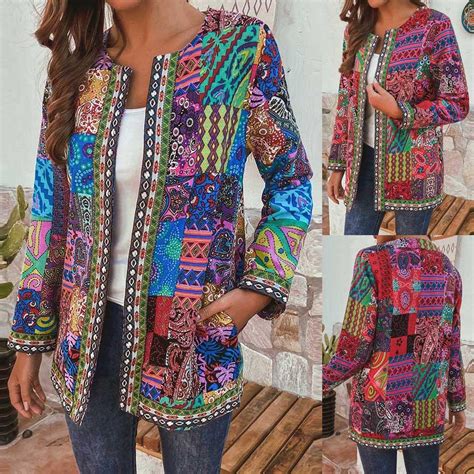 Buy Women Vintage Ethnic Style Floral Print Long Sleeve Plus Size