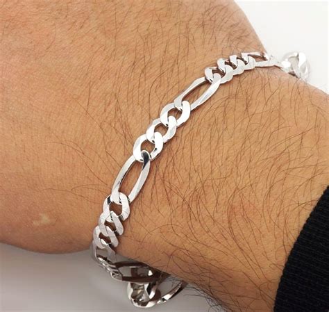 925 Sterling Silver 7mm Figaro Bracelet 9 WJD Exclusives