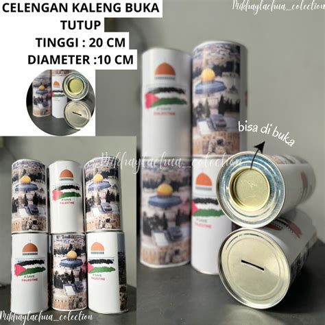 Jual Celengan Buka Tutup Kaleng Bendera Palestina Tinggi 20 CM Save