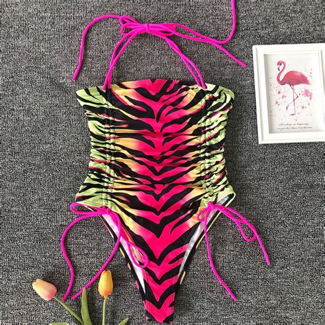 Bikinx Neon Pink Bikini Thong Biquinis String Bathing Suit Women Monokini High Swimwear