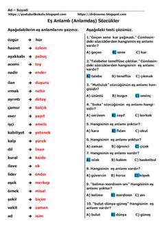 Eş Anlamlı Kelimeler için 90 fikir sınıf essen ilkokul