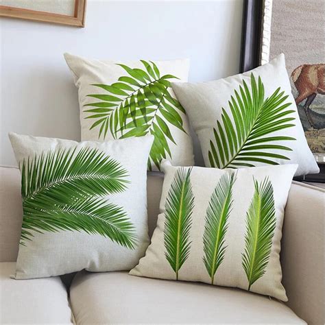 Tropical Plant Green Leaves Velvet Cushion Cover Home Decor Palm Leaf