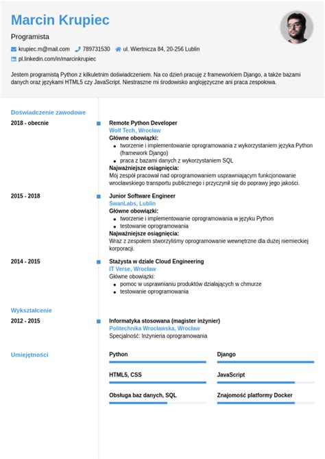 Przykład CV programisty Jobseeker