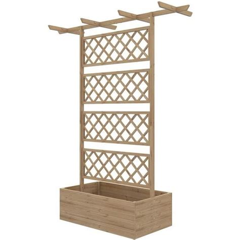 Jardinière avec treillis et pergola dim 160L x 55l x 183H cm bois