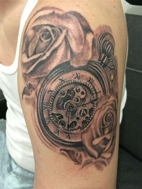 Rose Pocket Watch Tattoo