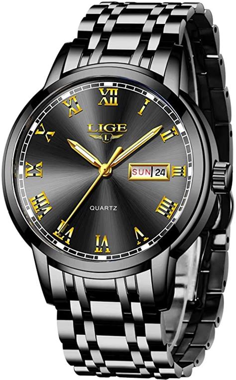 Lige Mens Watches Stainless Steel Waterproof Quartz Watch