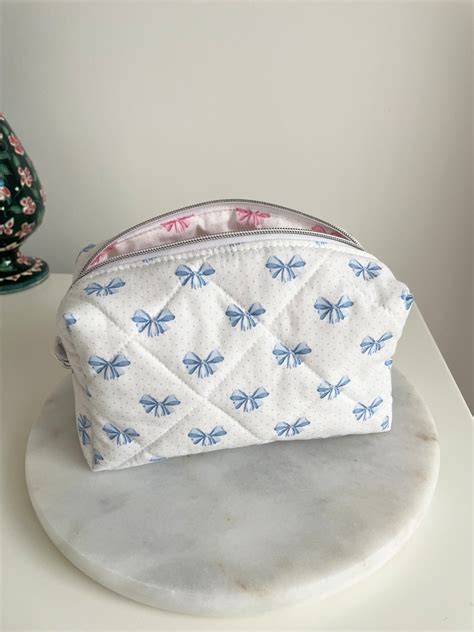 Pink And Blue Bow Ribbon Makeup Bag Toiletry Bag It Girl Makeup Bag