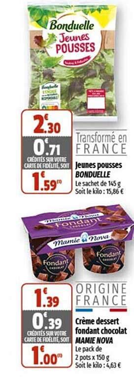 Promo Jeunes Pousses Bonduelle Crème Dessert Fondant Chocolat Mamie