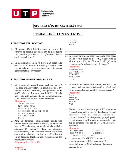 S01 s2 Ejercicios MATE NIVELACIÓN DE MATEMÁTICA OPERACIONES CON