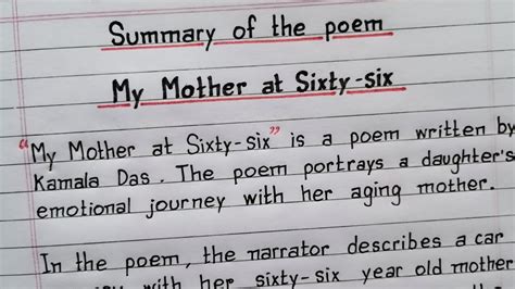 My Mother At Sixty Six Summary Class 12 English Poem NCERT YouTube