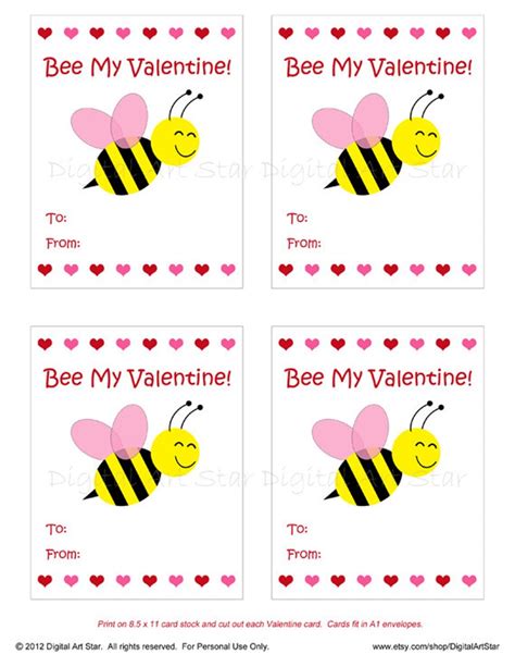 Printable Valentines Day Cards For Kids Diy Bumble Bee Etsy