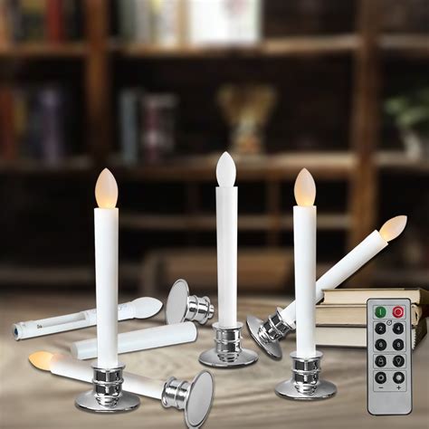 Flameless Taper Candles Electric Window White Candles with Removable Holders LED Christmas Timer ...