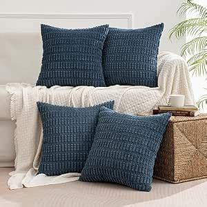 Amazon Miulee Pack Of Blue Corduroy Decorative Throw Pillow