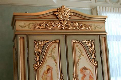 Hand Painted French Armoire With Goldleaf Gilding Panels Featuring