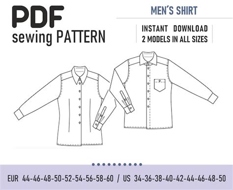 PDF Sewing Pattern Mens Shirt 2in1 Size 44 60 34 50 Etsy UK