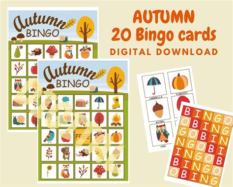 20 Autumn Bingo Cards Fall Bingo Game Printable Bingo For Etsy