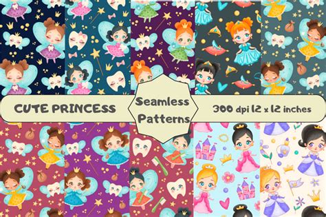 10 Princess Seamless Patterns Designs Graphics