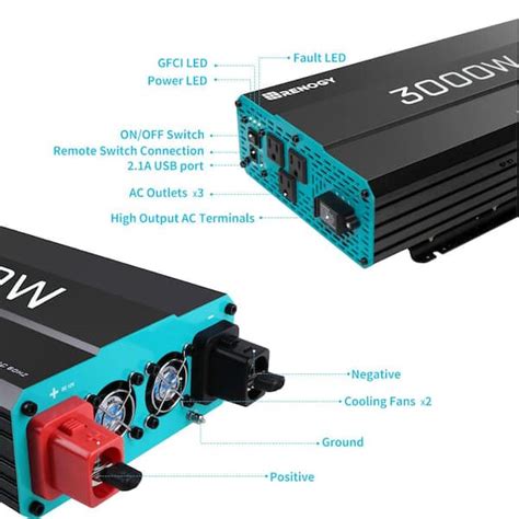 Renogy Rng Invt 3000 12v P2 3000 Watt Pure Sine Wave Inverter 12v Dc To 120v Ac Converter For