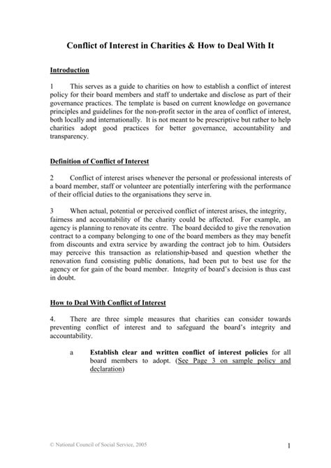 Conflict Of Interest Policy And Declaration Template