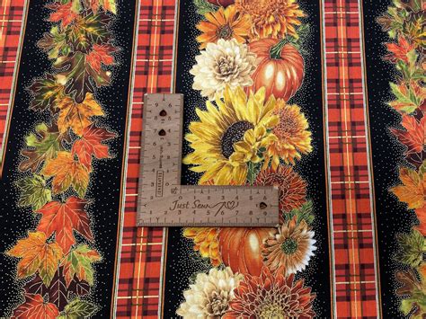 Autumn Leaves And Sunflowers Stripes Metallic Just Sew Penrith