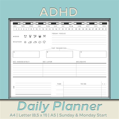 Printable Adhd Daily Planner Template