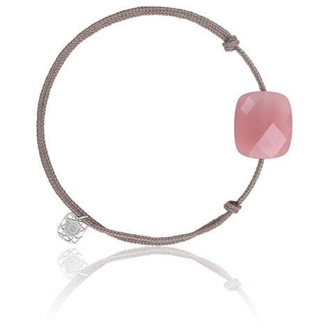 Bracelet Cordon Taupe Et Pierre Guava Quartz Forme Coussin Ocarat