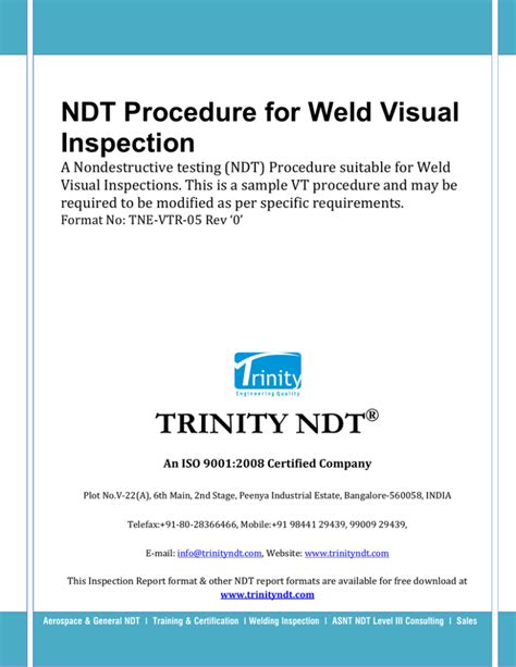 Ndt Procedure For Weld Visual Inspection Regarding Welding Inspection