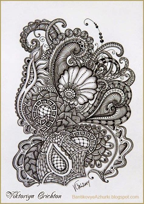 Zentangle Graphic Hand Made Pattern Tangle графика рисование гелевой ручкой черно белая