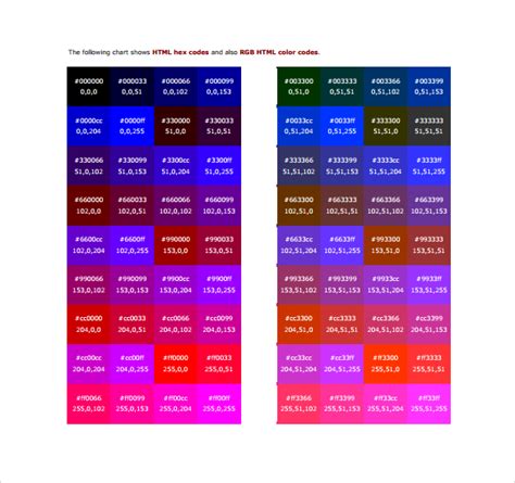 Free 7 Sample Html Color Code Chart Templates In Pdf