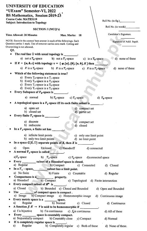 Math3119 Introduction To Topology Bs Math Education University Past