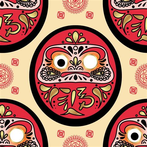 Daruma Doll Seamless Pattern Stock Vector Illustration Of Dharma