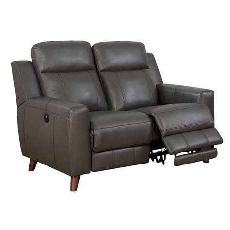 Transitional Leather Gel Recliner Love Seat With Power Outlet Gray Benzarametal Love Seat