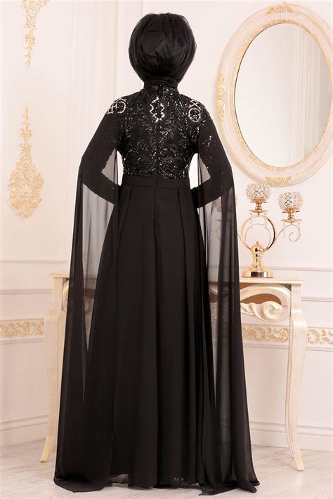 Tesettürlü Abiye Elbise Black Hijab Evening Dress 85130s