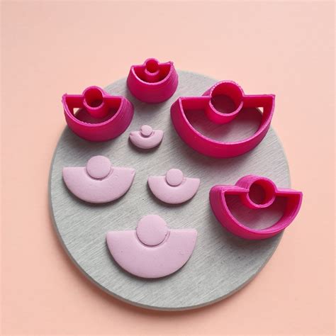 Fan Polymer Clay D Cutters With Circle Imprint Geometry Etsy