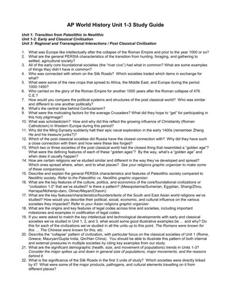 Ap World History Unit 1 3 Study Guide